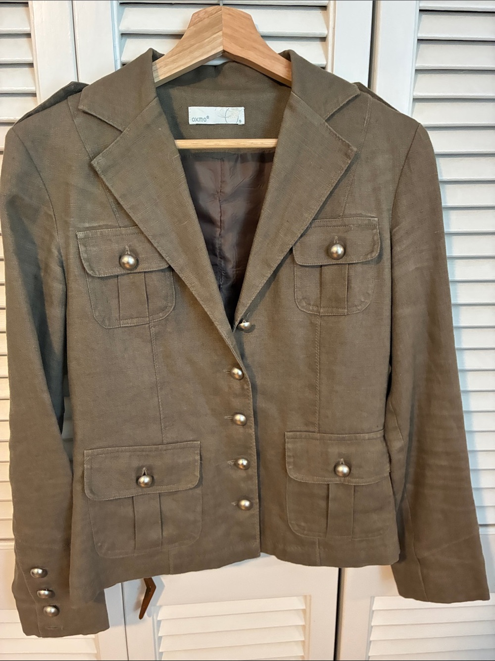 Olive Green Military-Inspired Button Front Blazer